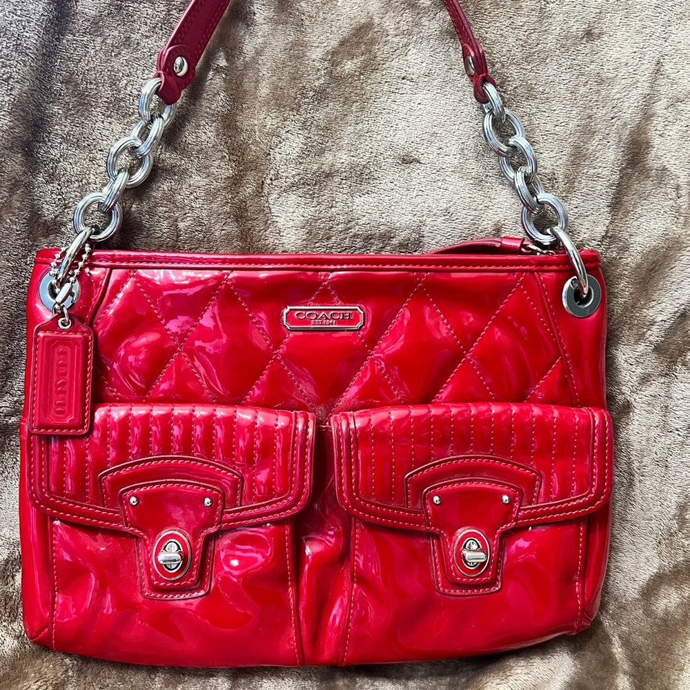 Coach Red Quilted Leather Shoulder Bag